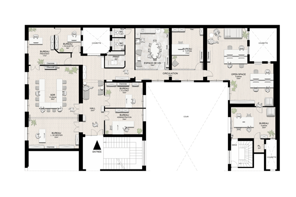 Plan d'aménagement des bureaux pour un cabinet conseil