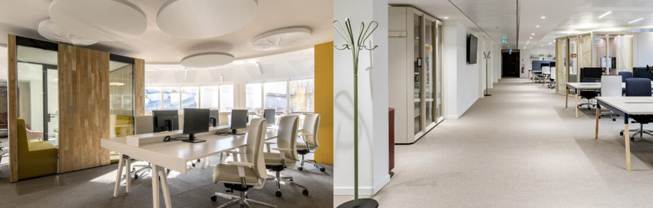 espace de travail aménagée en flex office